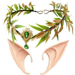 Woodland Elf Headpiece Fairy Leaf Crown Ears Cosplay Fantasy Costume Tiara